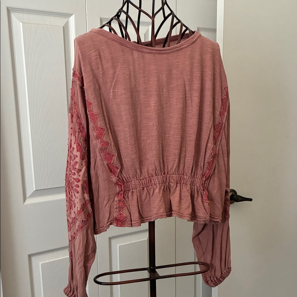 Free People Boho Embellished Long Sleeve Top - Dusty Rose